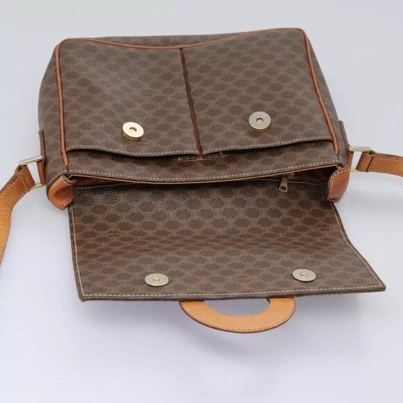 CELINE Macadam Canvas Circle Shoulder Bag PVC Leather Brown Gold Auth - Picture 6 of 16
